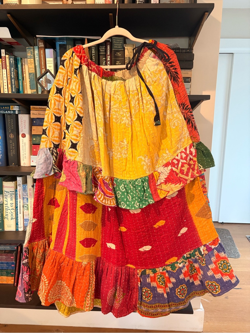 Kaantha Karma Multicolor Boho Kantha Ruffled Maxi Skirt